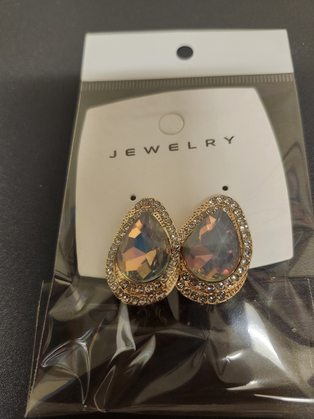 Gold-Tone Teardrop Crystal Stud Earrings - Iridescent